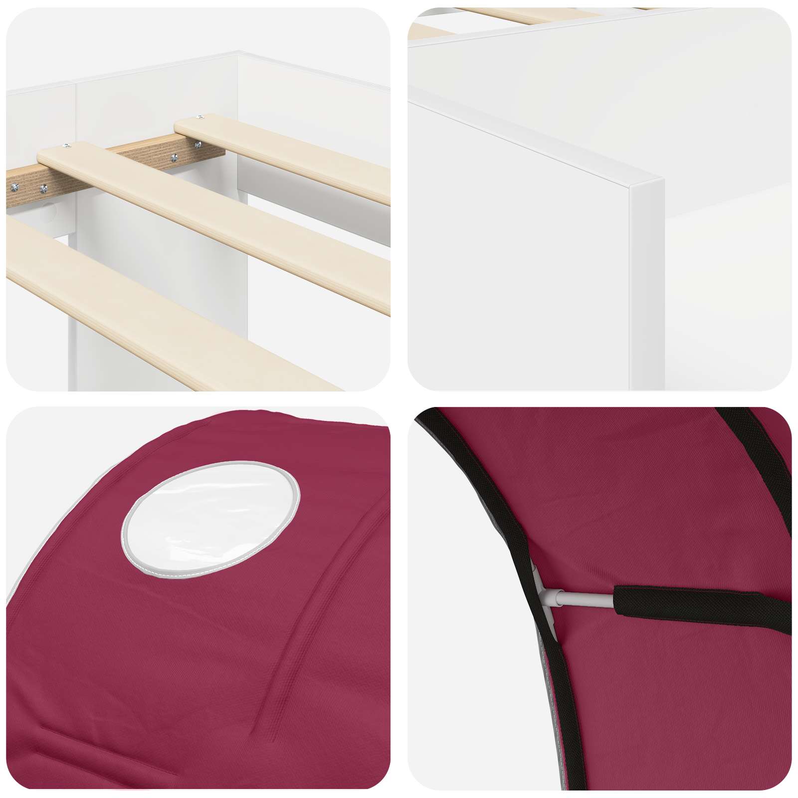 Cama con túnel 3 pcs Blanco y Rojo Madera de ingeniería