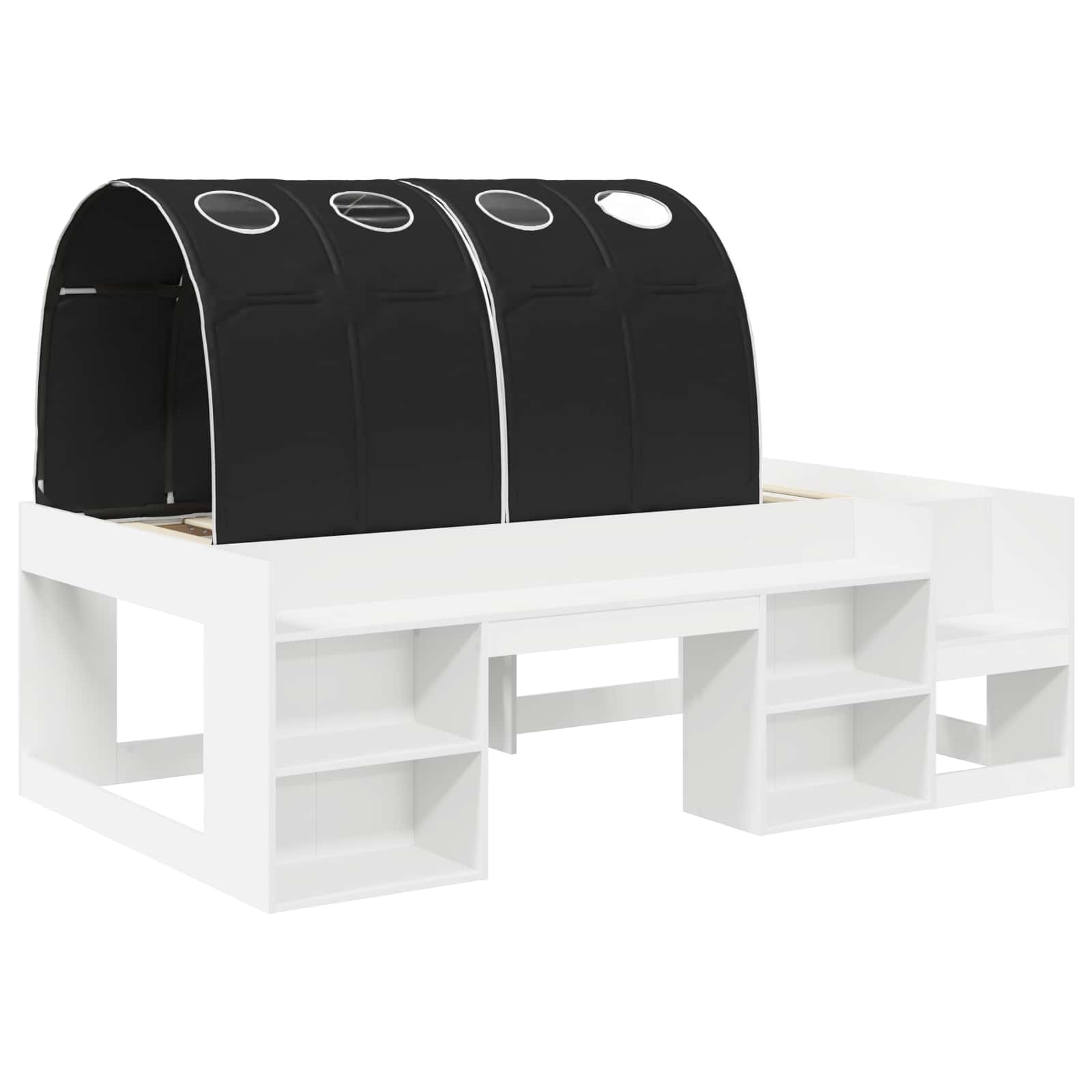 Cama con túnel 3 pcs Blanco y Negro Madera de ingeniería