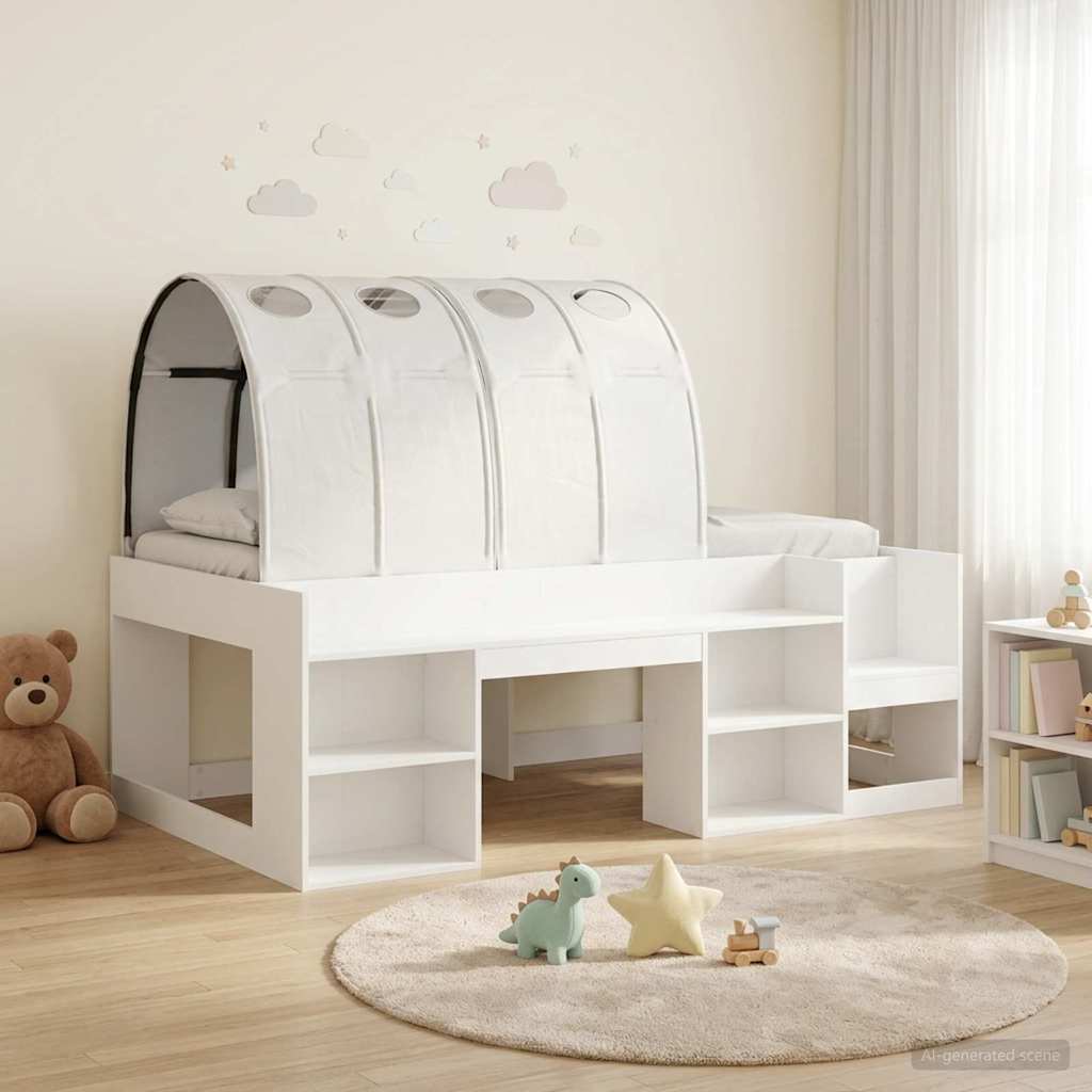 Cama con túnel con estante 3 pcs Blanco Madera de ingeniería
