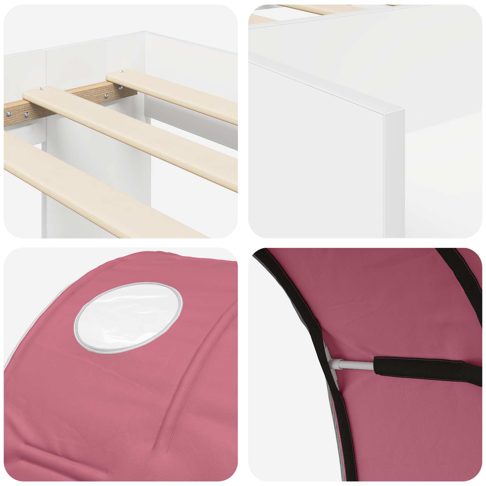 Cama con túnel 3 pcs Blanco y Rosa Madera de ingeniería