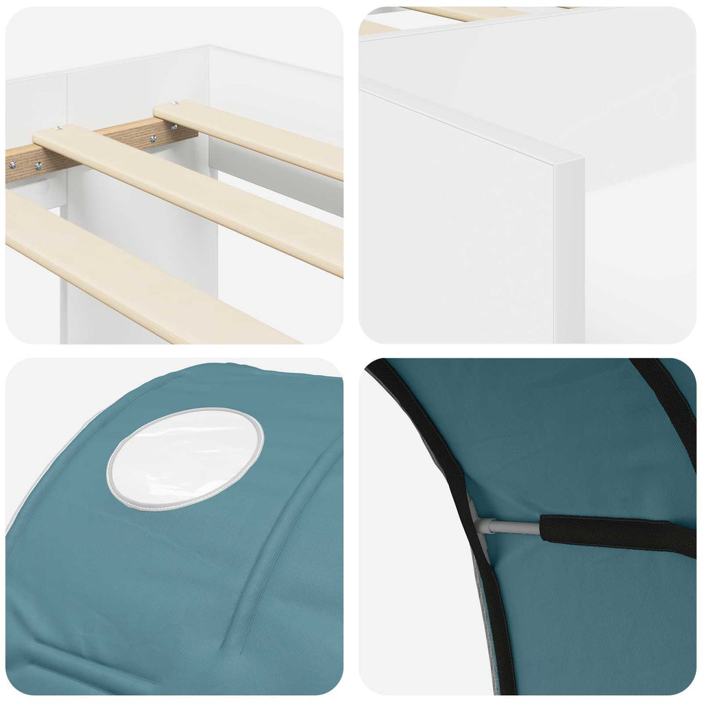 Cama con túnel 3 pcs Blanco y Azul Claro Madera de ingeniería