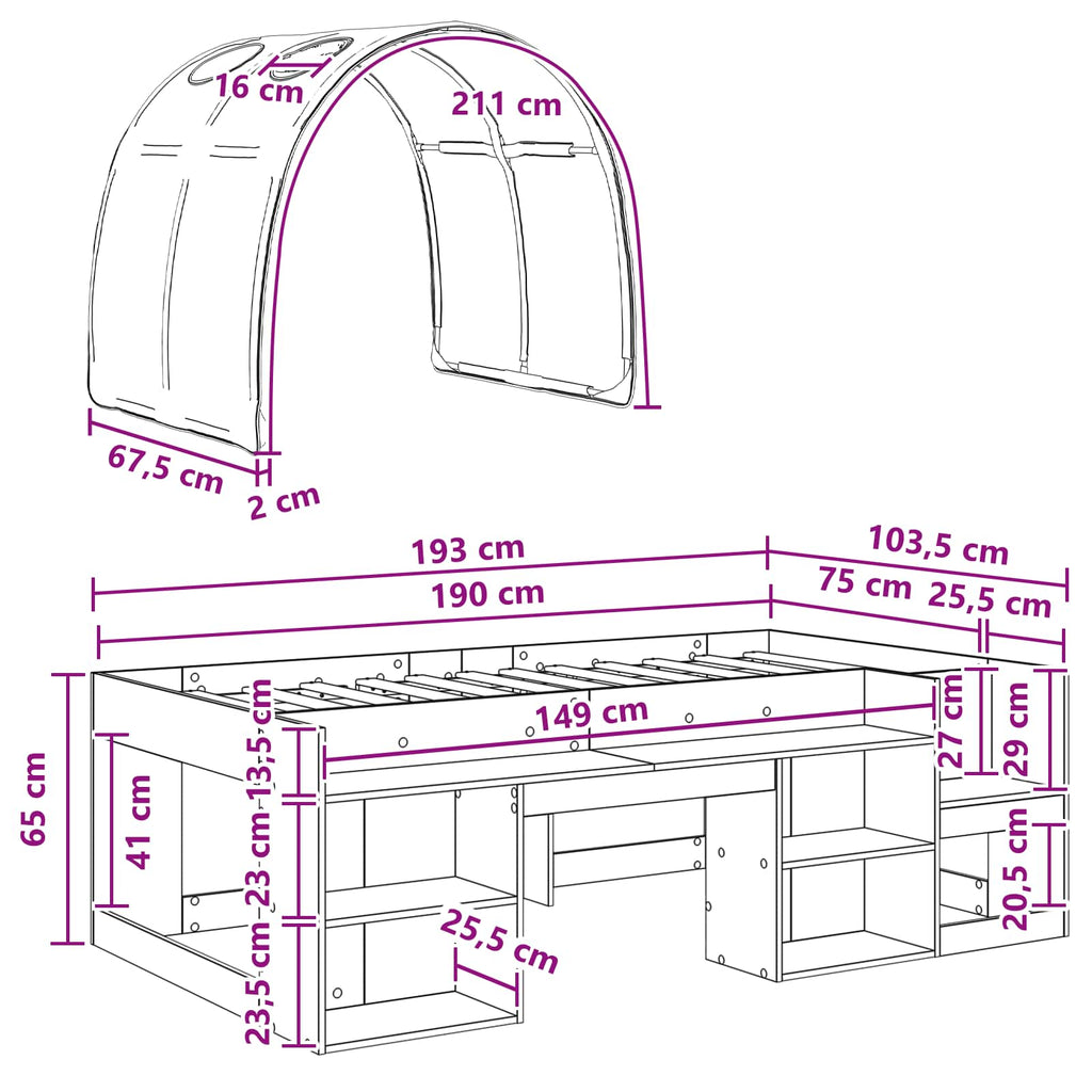 Cama con túnel 3 pcs Blanco y Azul Claro Madera de ingeniería