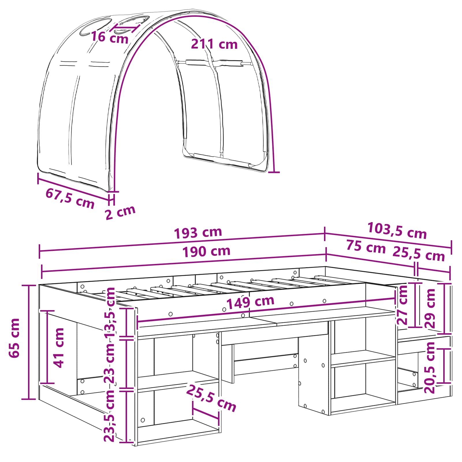 Cama con túnel 3 pcs Blanco y Azul Claro Madera de ingeniería