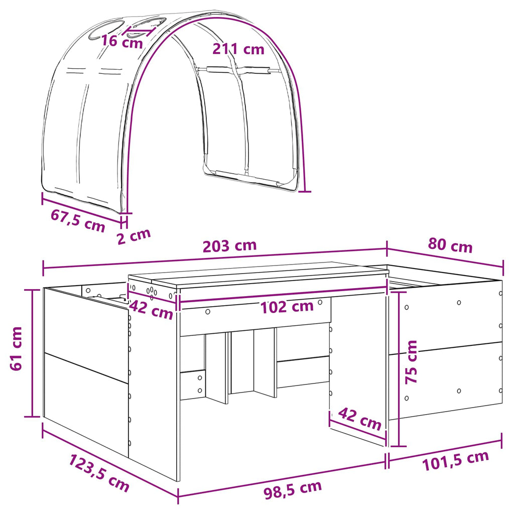 Cama con túnel 3 pcs Blanco y Azul Claro Madera de ingeniería