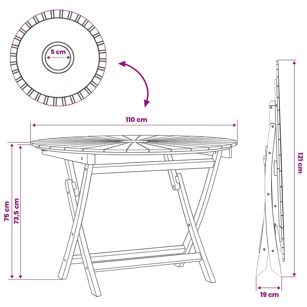 Mesa de jardín plegable Natural Ø 110 x 75 cm