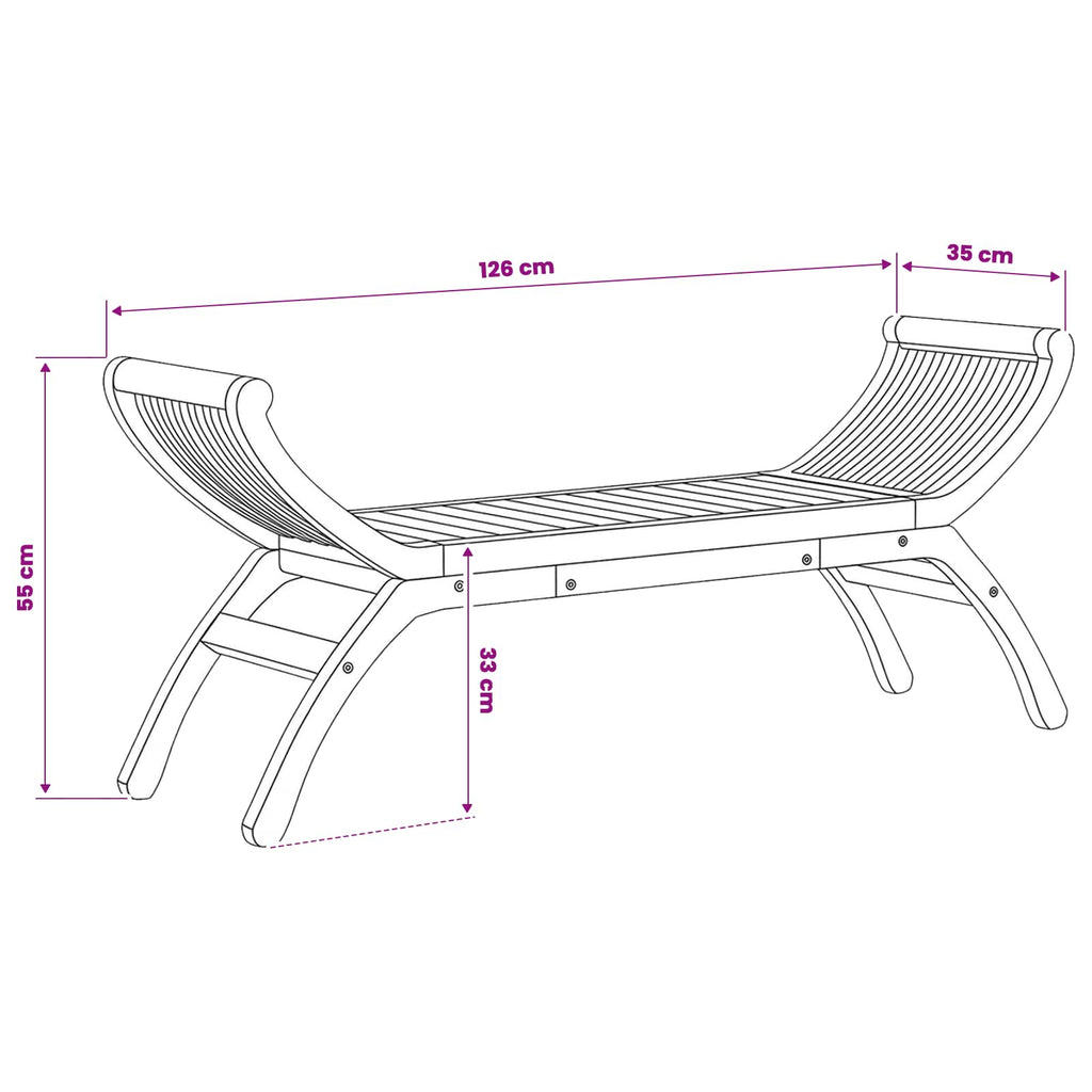 Banco de jardín 2 -Seater 126 cm Madera de teca maciza Natural