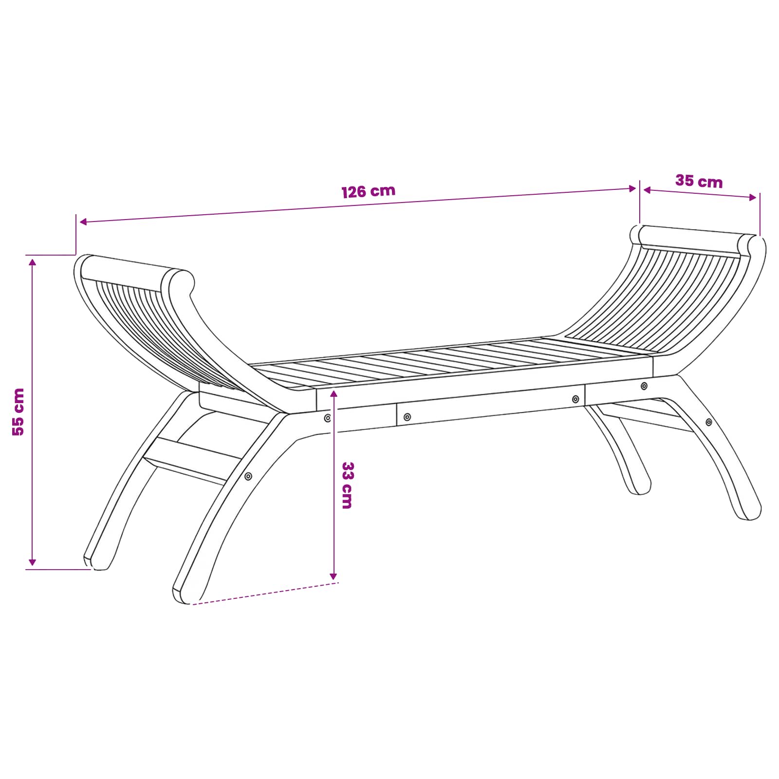 Banco de jardín 2 -Seater 126 cm Madera de teca maciza Natural