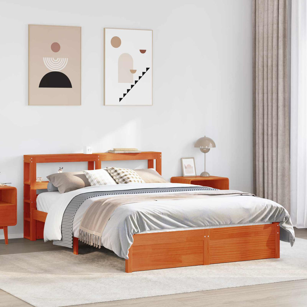 Estructura de cama con cabecera Marrón cera 140 x 200 cm