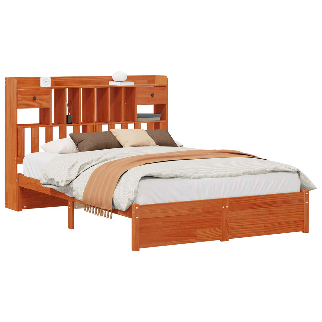 Marco de Cama Estantería con cabecera Madera de Pino Macizo