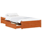 Estructura de cama con cajón 3 pcs Marrón cera Madera de pino