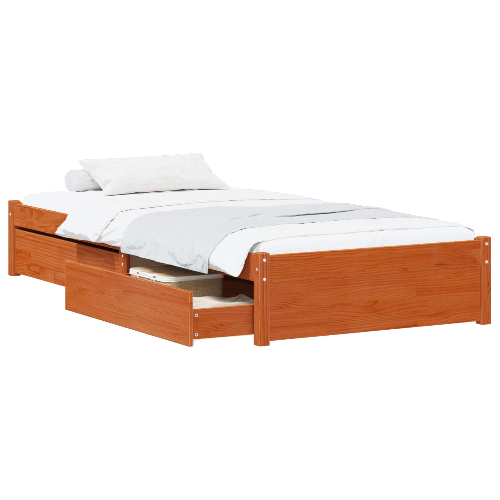 Estructura de cama con cajón 3 pcs Marrón cera Madera de pino