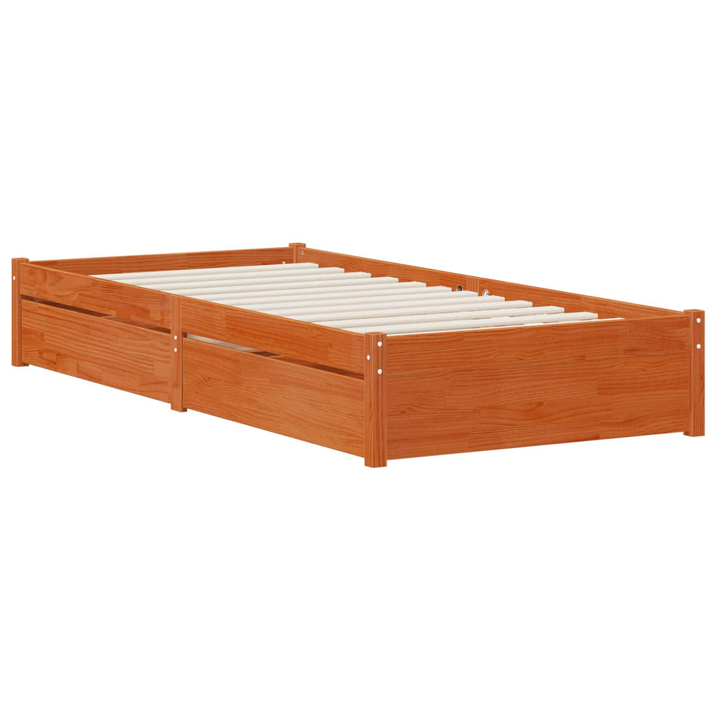 Estructura de cama con cajón 3 pcs Marrón cera Madera de pino