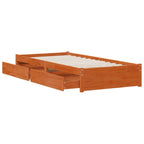 Estructura de cama con cajón 3 pcs Marrón cera Madera de pino