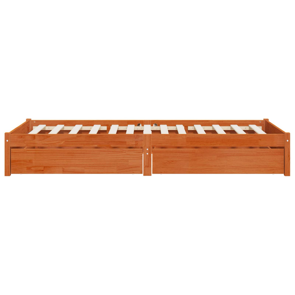 Estructura de cama con cajón 3 pcs Marrón cera Madera de pino
