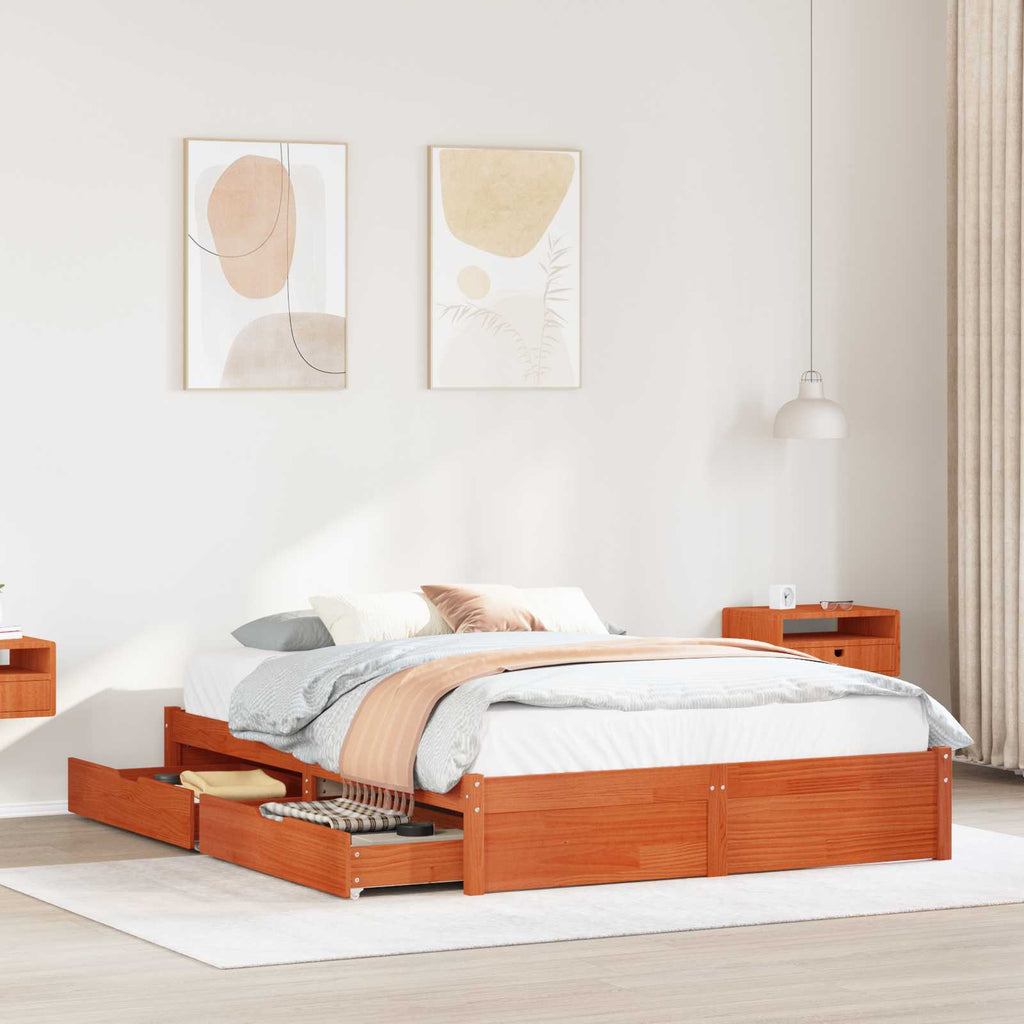 Estructura de cama 3 pcs Marrón cera Madera de Pino Macizo
