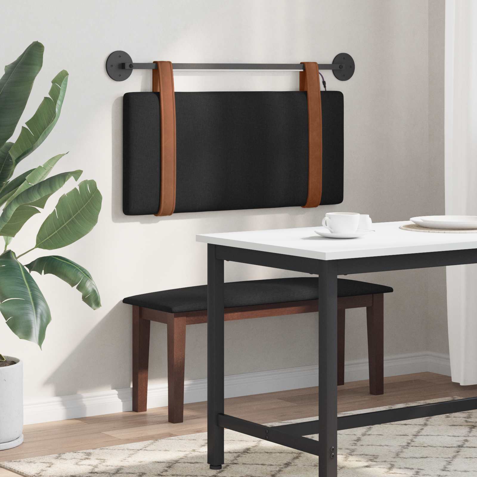 Cabecero colgante Con luz LED Negro PU antiguo