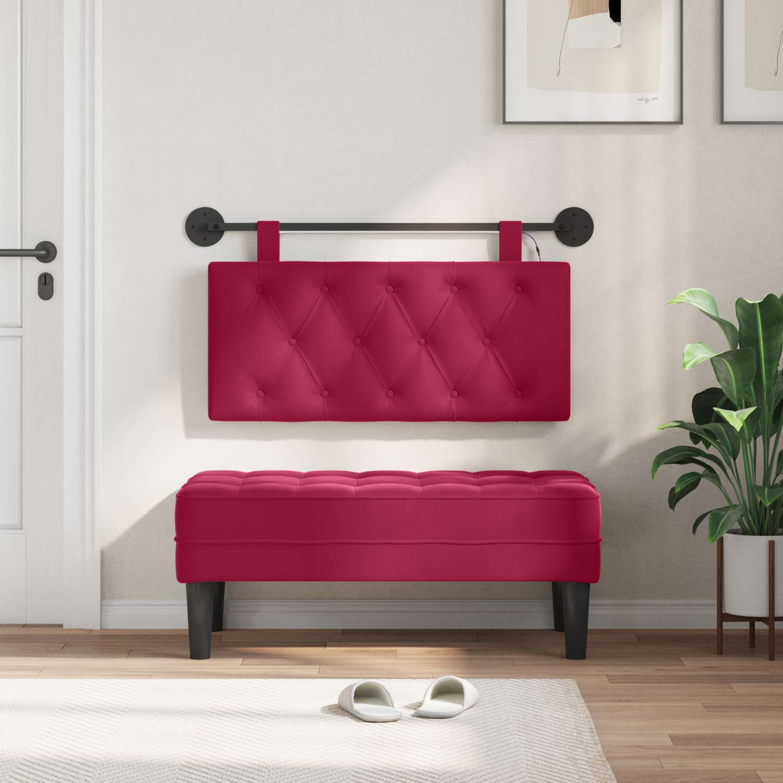 Cabecero colgante Con luz LED Rojo vino Terciopelo