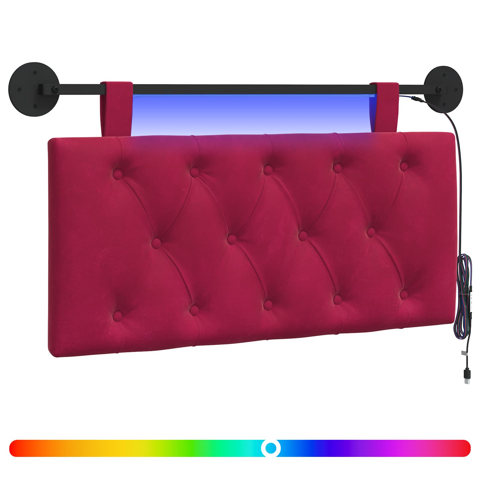 Cabecero colgante Con luz LED Rojo vino Terciopelo