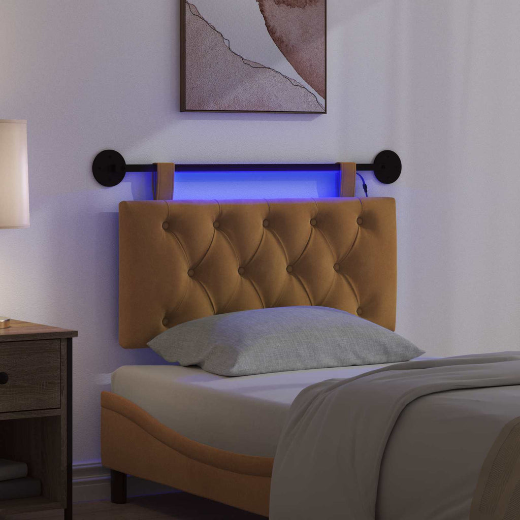 Cabecero colgante Con luz LED Marrón Terciopelo