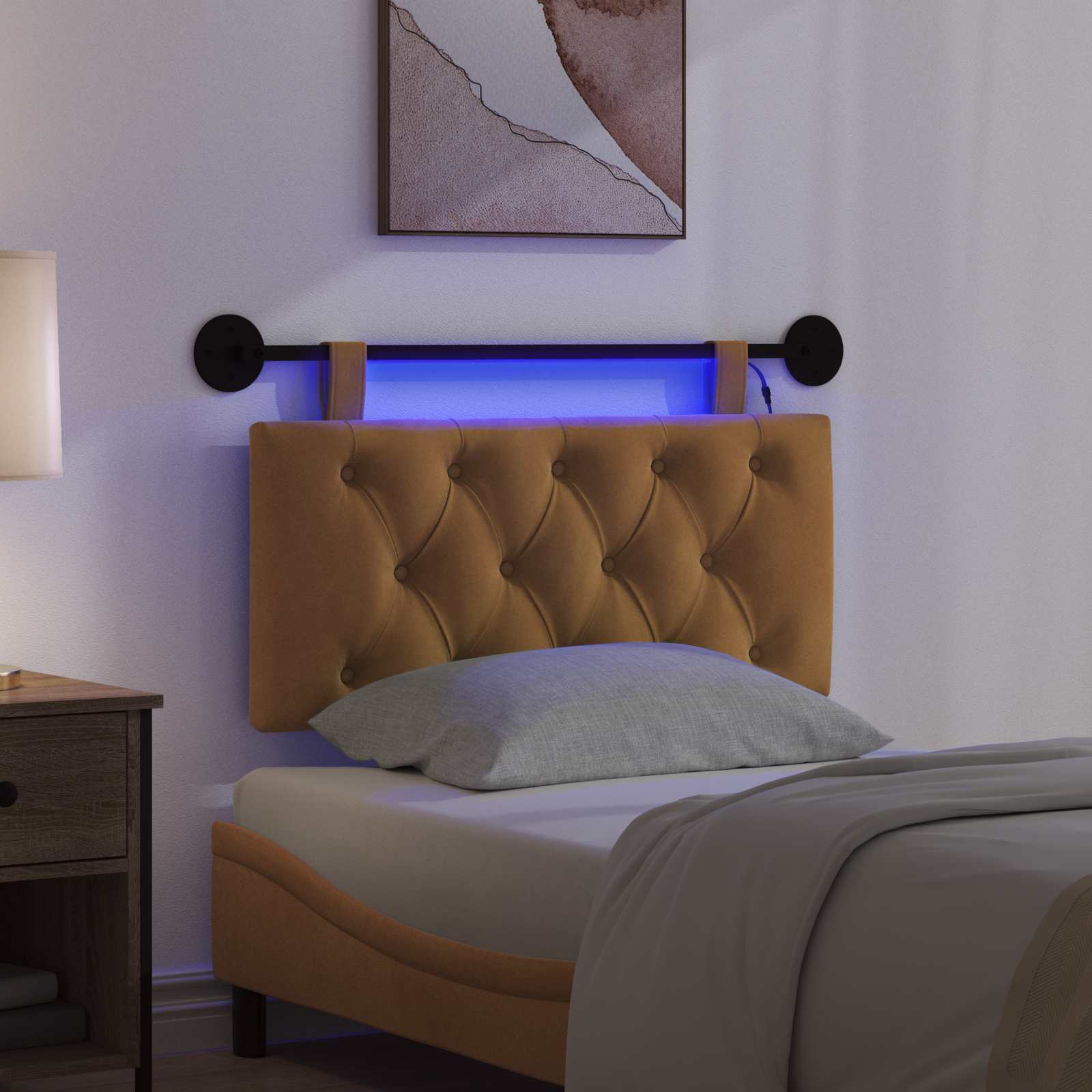 Cabecero colgante Con luz LED Marrón Terciopelo