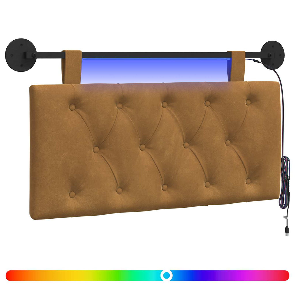 Cabecero colgante Con luz LED Marrón Terciopelo