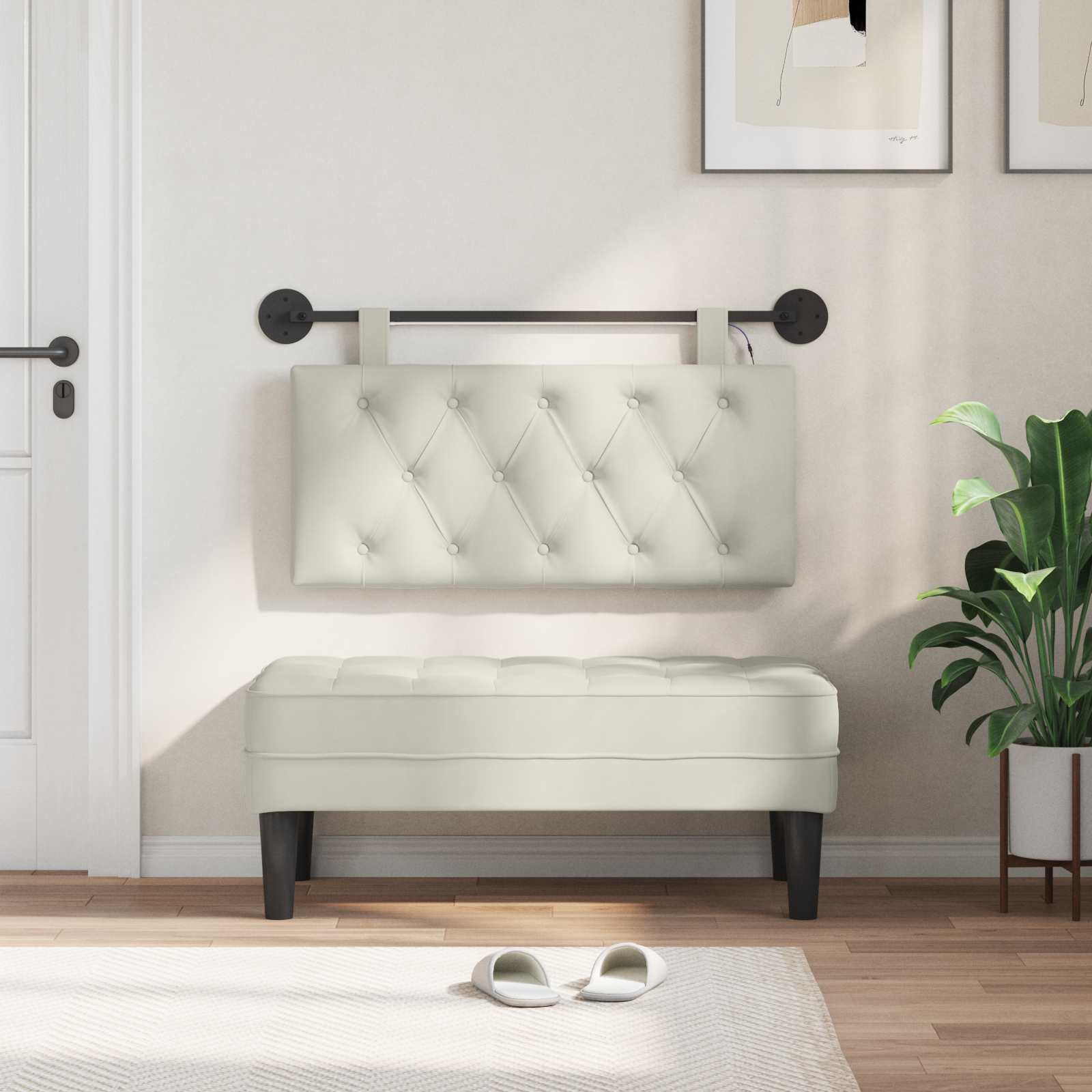 Cabecero colgante Con luz LED Crema Terciopelo