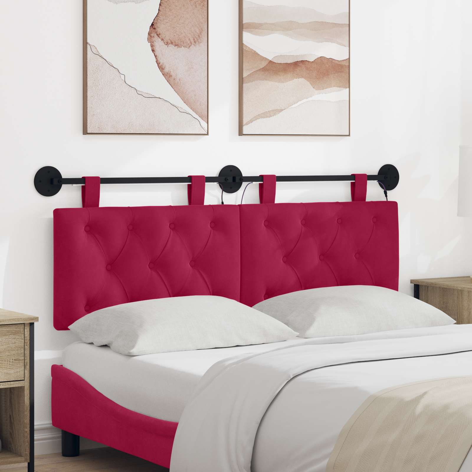 Cabecero colgante Con luz LED Rojo vino Terciopelo