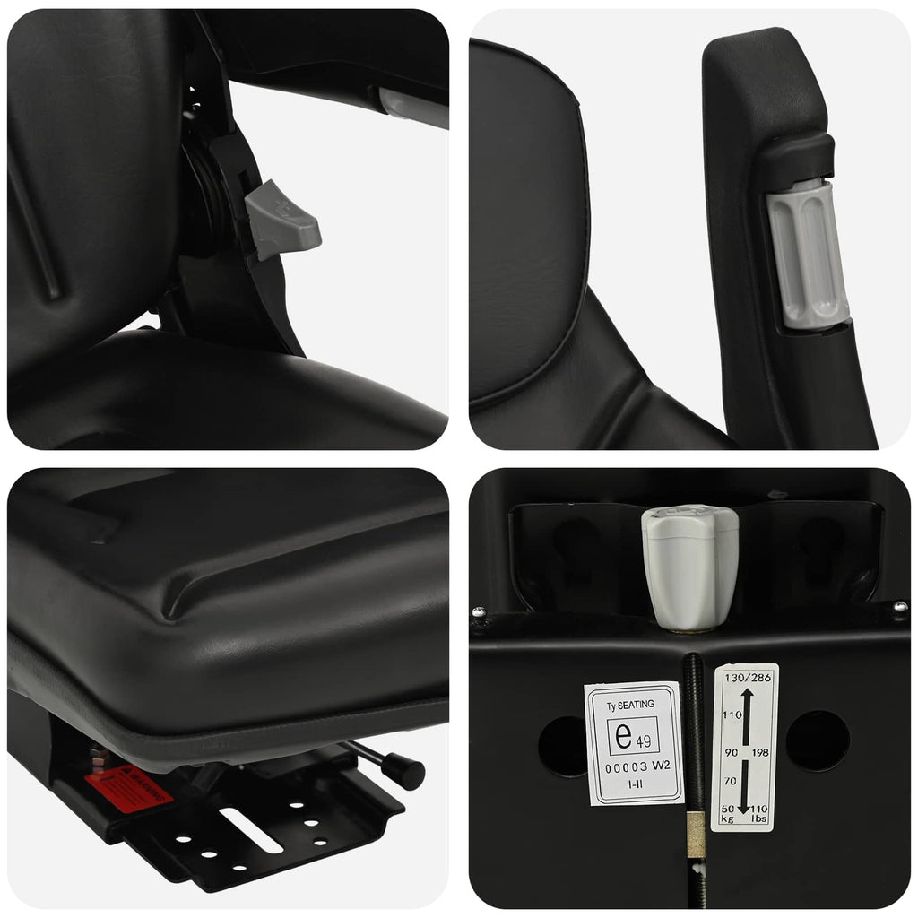 Asiento de tractor con suspensión Negro 60 x 58 x 72 cm