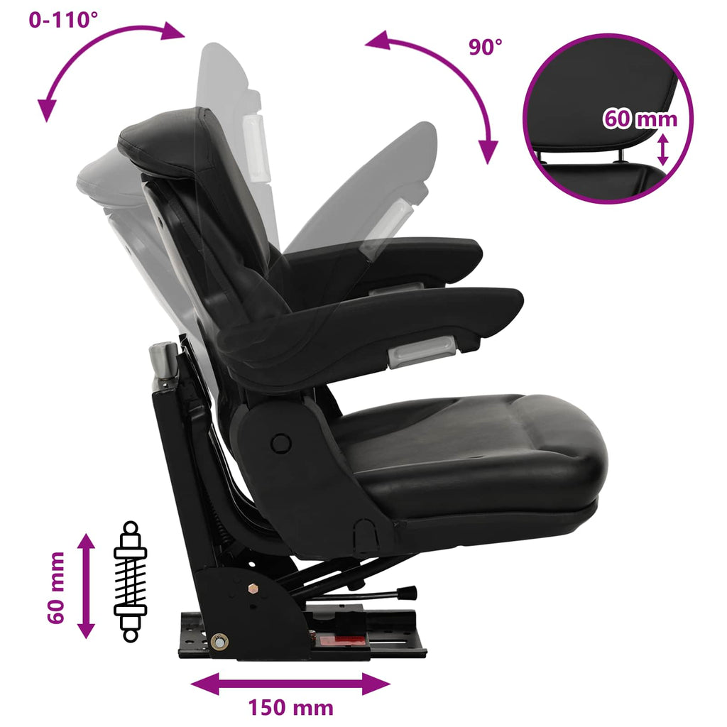 Asiento de tractor con suspensión Negro 60 x 58 x 72 cm