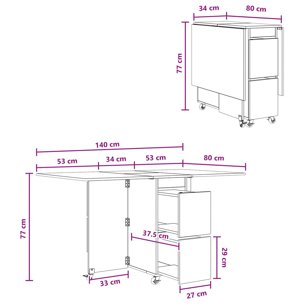 Mesa de comedor 2 pcs 140 x 80 x 77 cm Madera de ingeniería