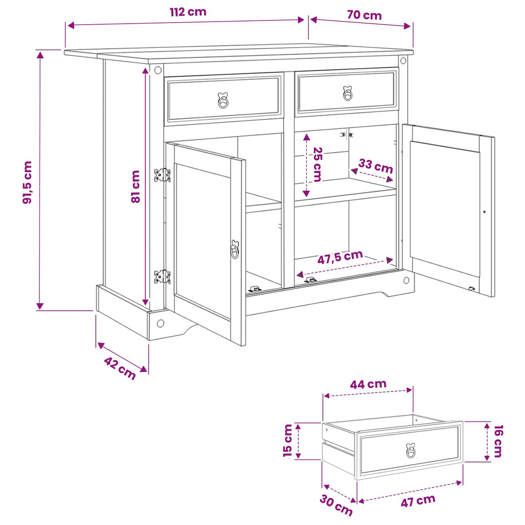 Carro de Cocina 2 pcs y Cera de Miel 112 x 70 x 91,5 cm