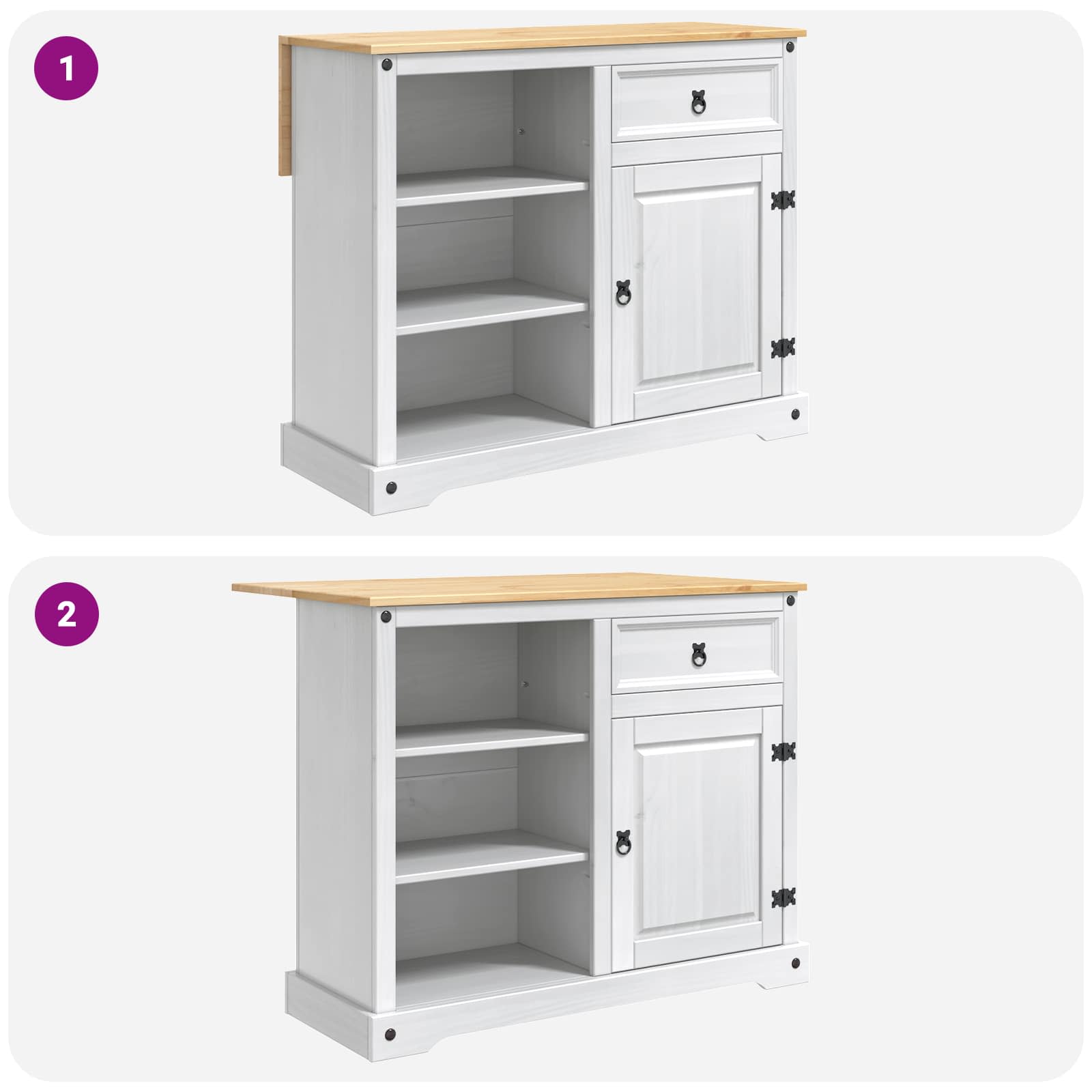 Carro de Cocina 2 pcs y Cera de Miel 112 x 70 x 91,5 cm