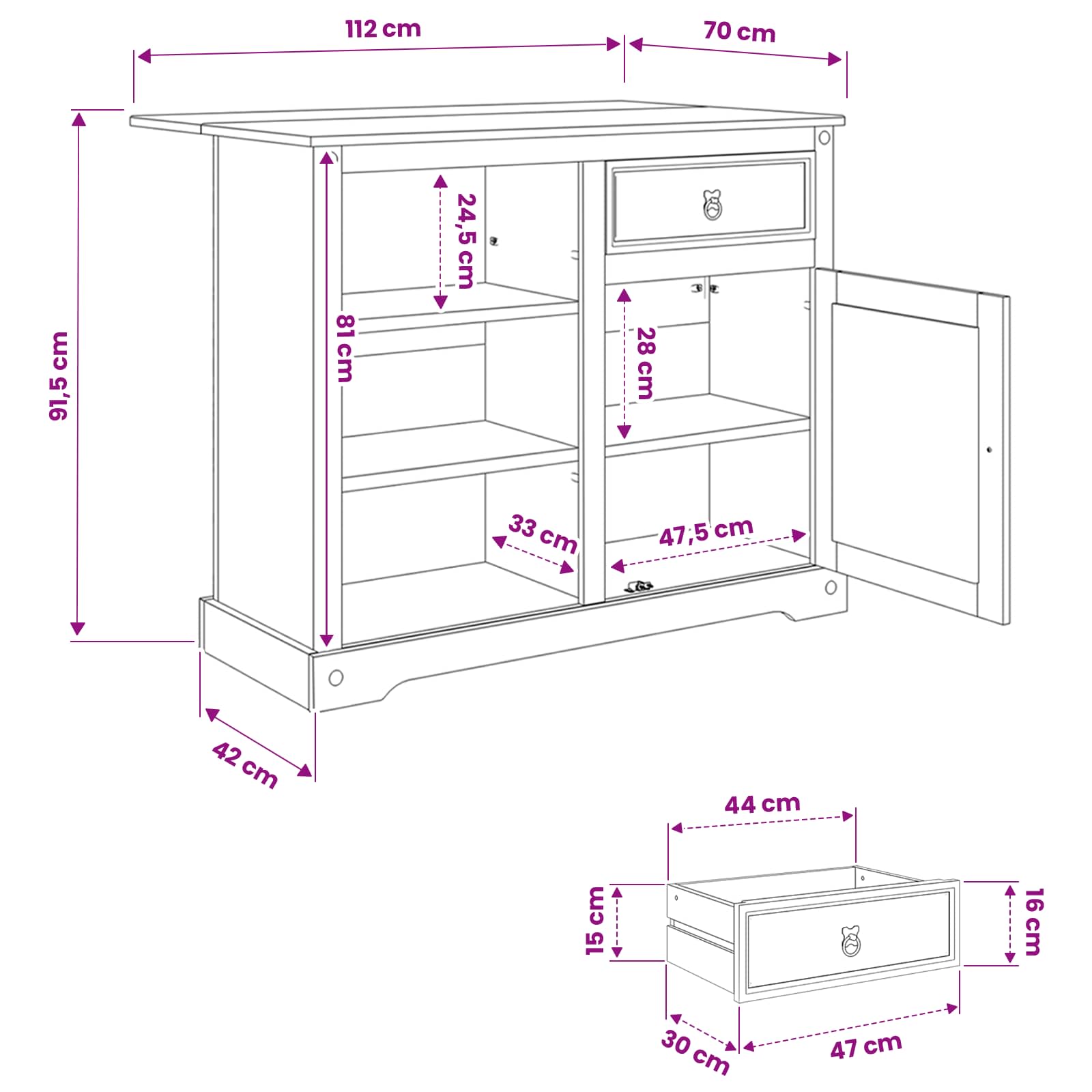 Carro de Cocina 2 pcs y Cera de Miel 112 x 70 x 91,5 cm