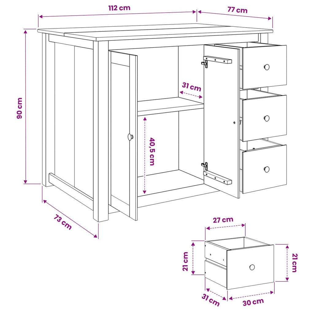 Carro de Cocina PANAMA 2 pcs Cera de Miel 112 x 77 x 90 cm