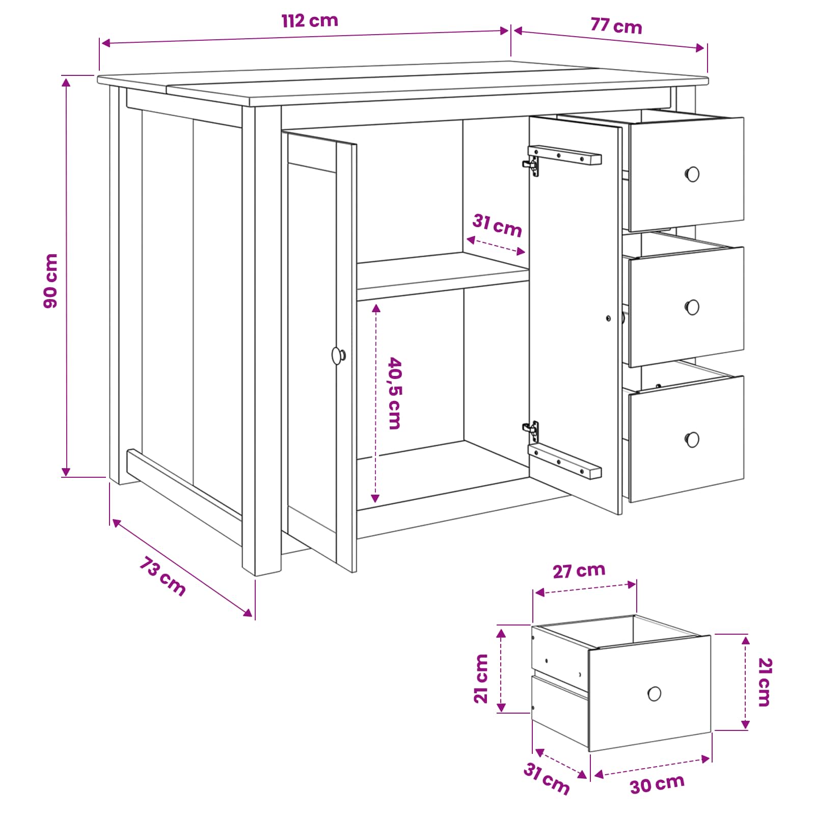 Carro de Cocina PANAMA 2 pcs Cera de Miel 112 x 77 x 90 cm