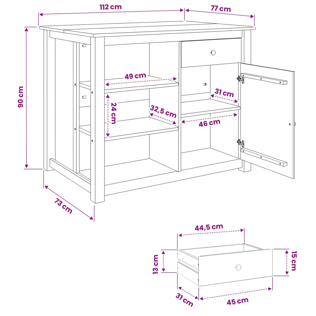 Carro de Cocina PANAMA 2 pcs Cera de Miel 112 x 77 x 90 cm