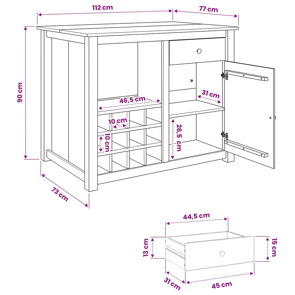 Carro de Cocina PANAMA 2 pcs Cera de Miel 112 x 77 x 90 cm