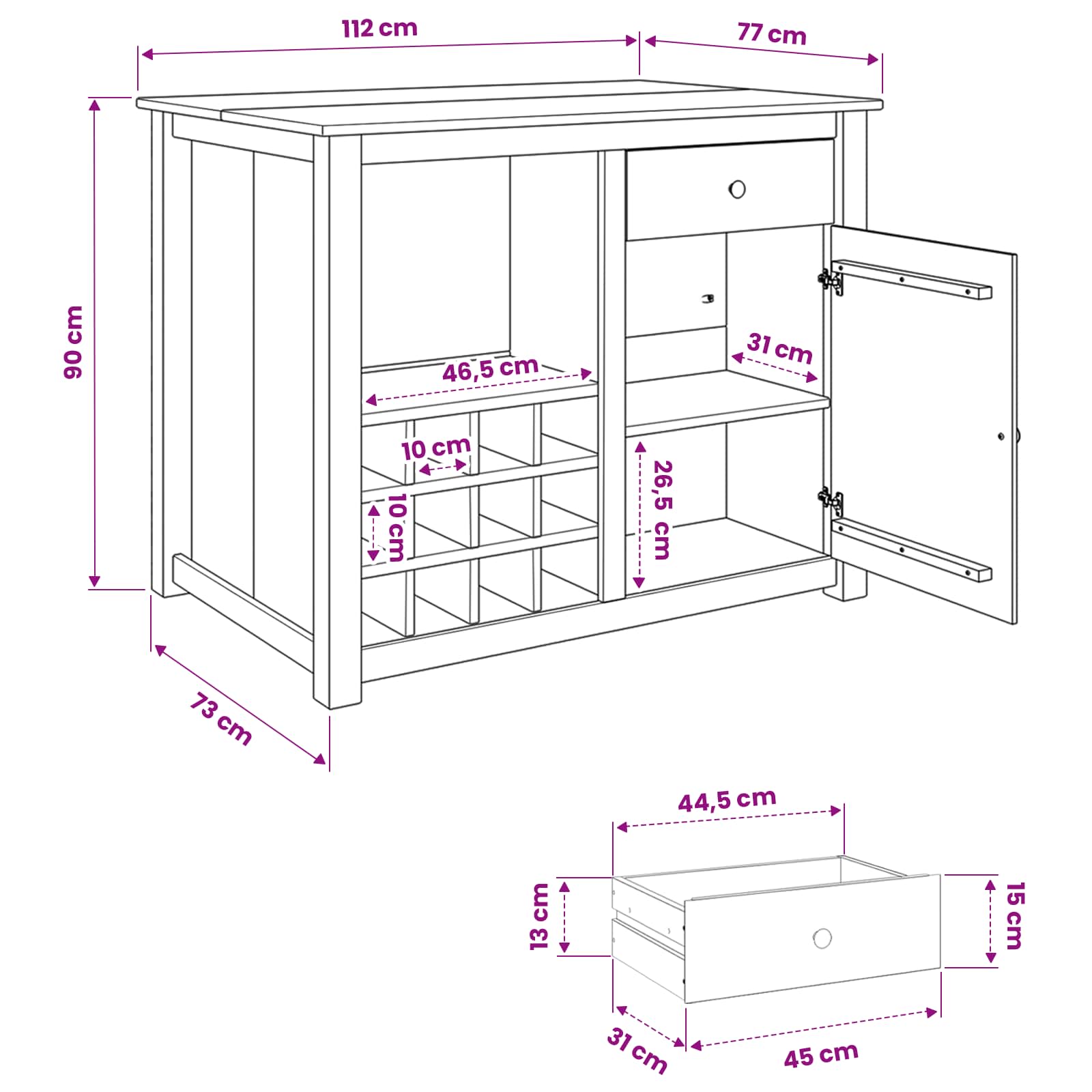 Carro de Cocina PANAMA 2 pcs Cera de Miel 112 x 77 x 90 cm