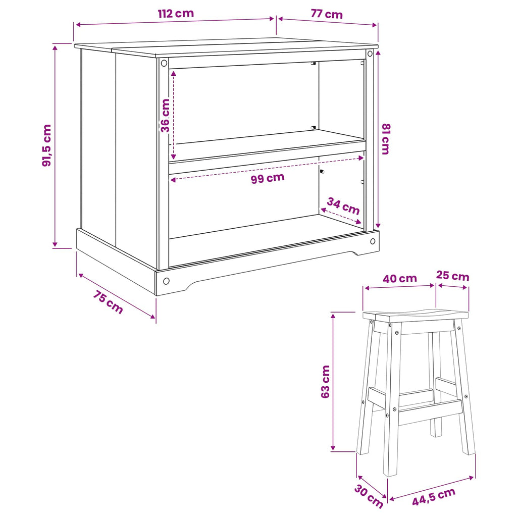 Juego de isla de cocina 3 pcs Cera de Miel Pino macizo