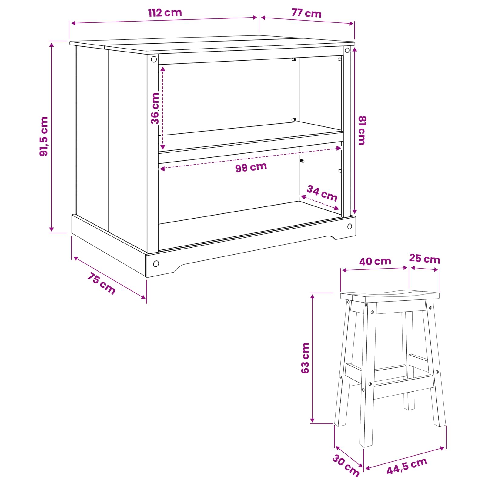 Juego de isla de cocina 3 pcs Cera de Miel Pino macizo