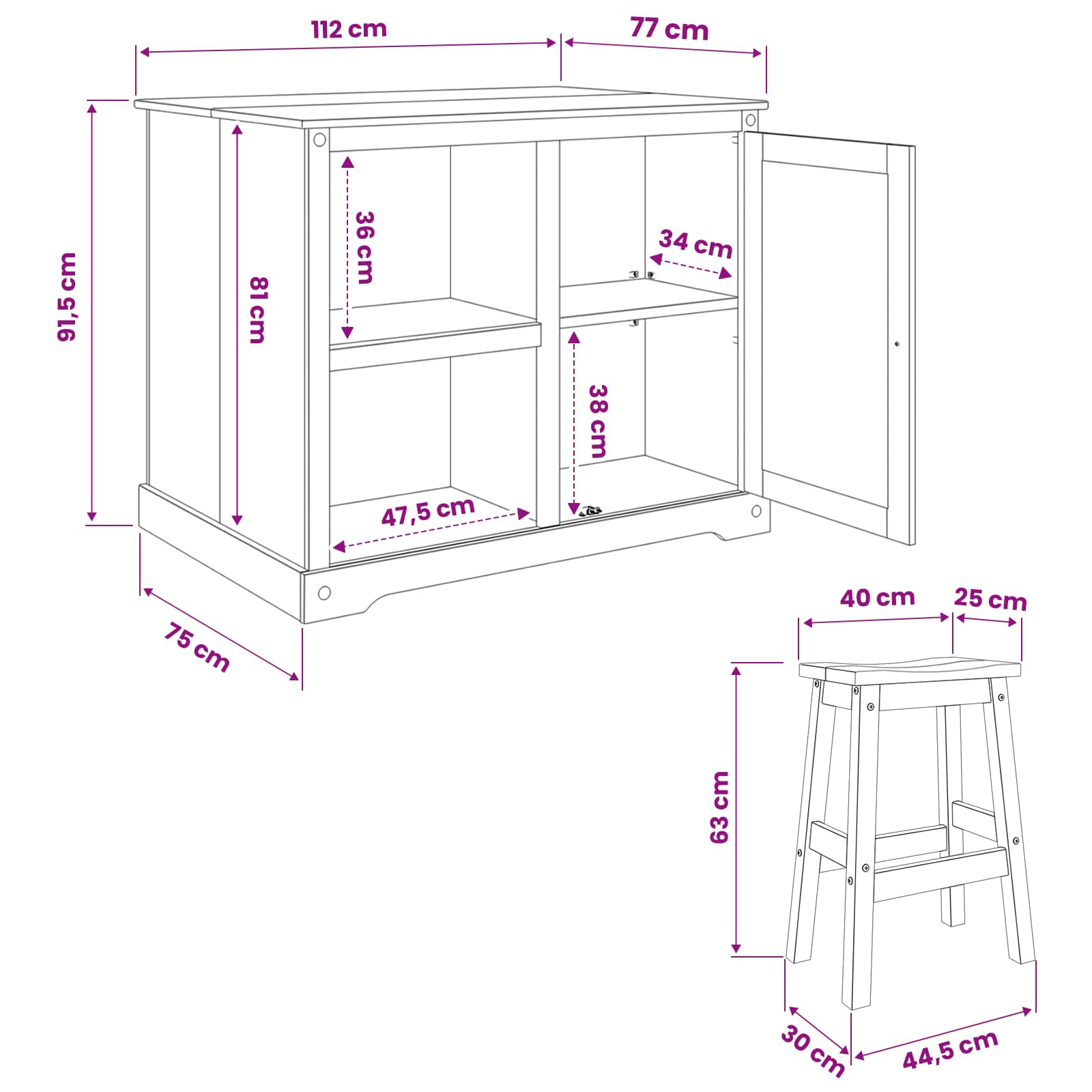 Juego de isla de cocina 3 pcs Cera de Miel Pino macizo