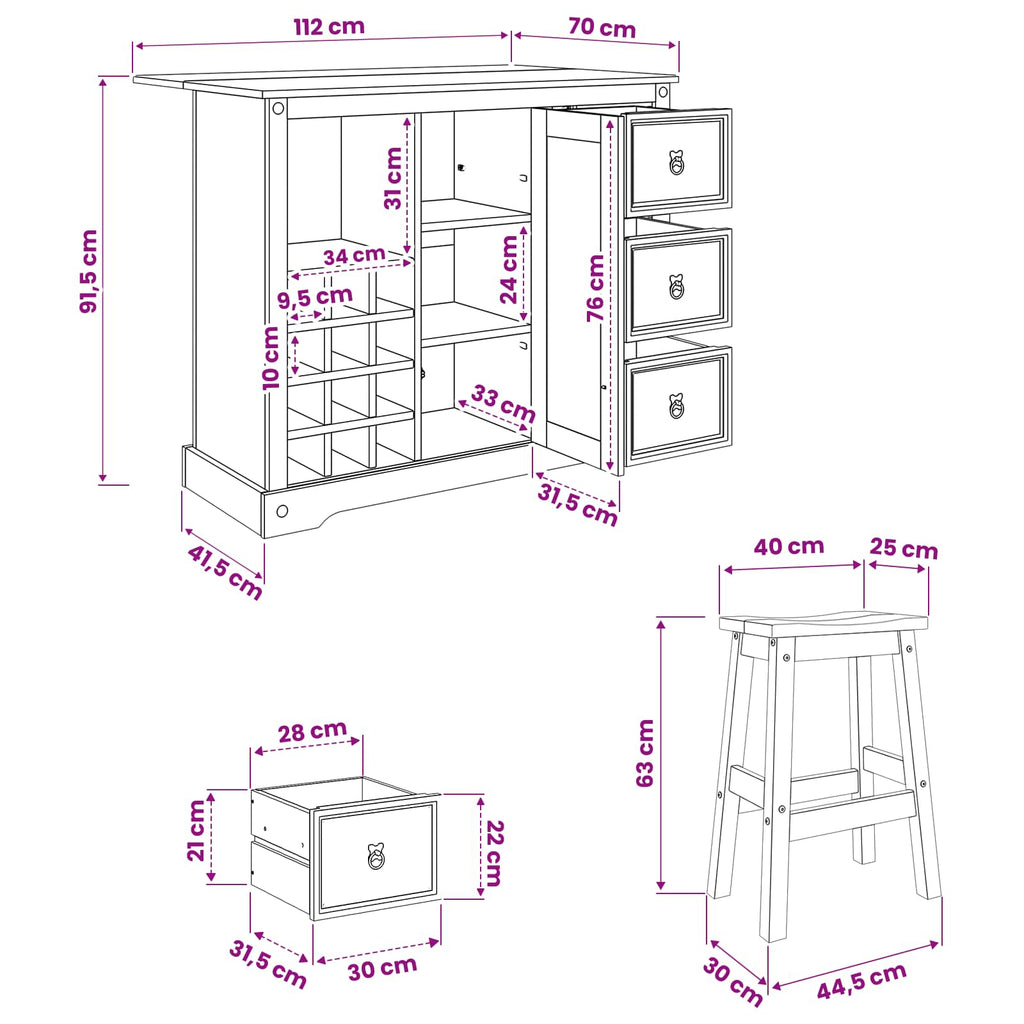 Almacenamiento de cocina 2 pcs Cera de Miel Pino macizo