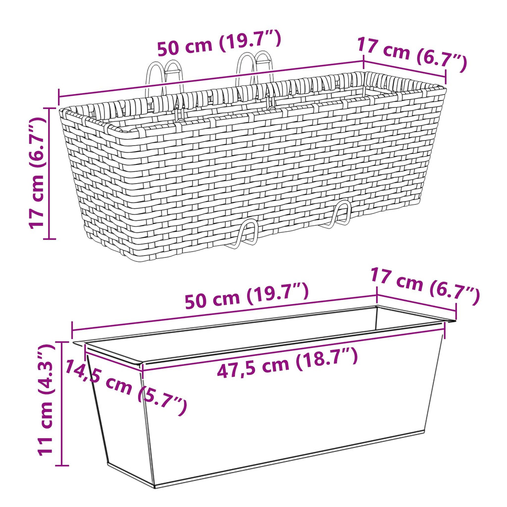 Barandilla 2 pcs 50 x 17 x 17 cm Metal