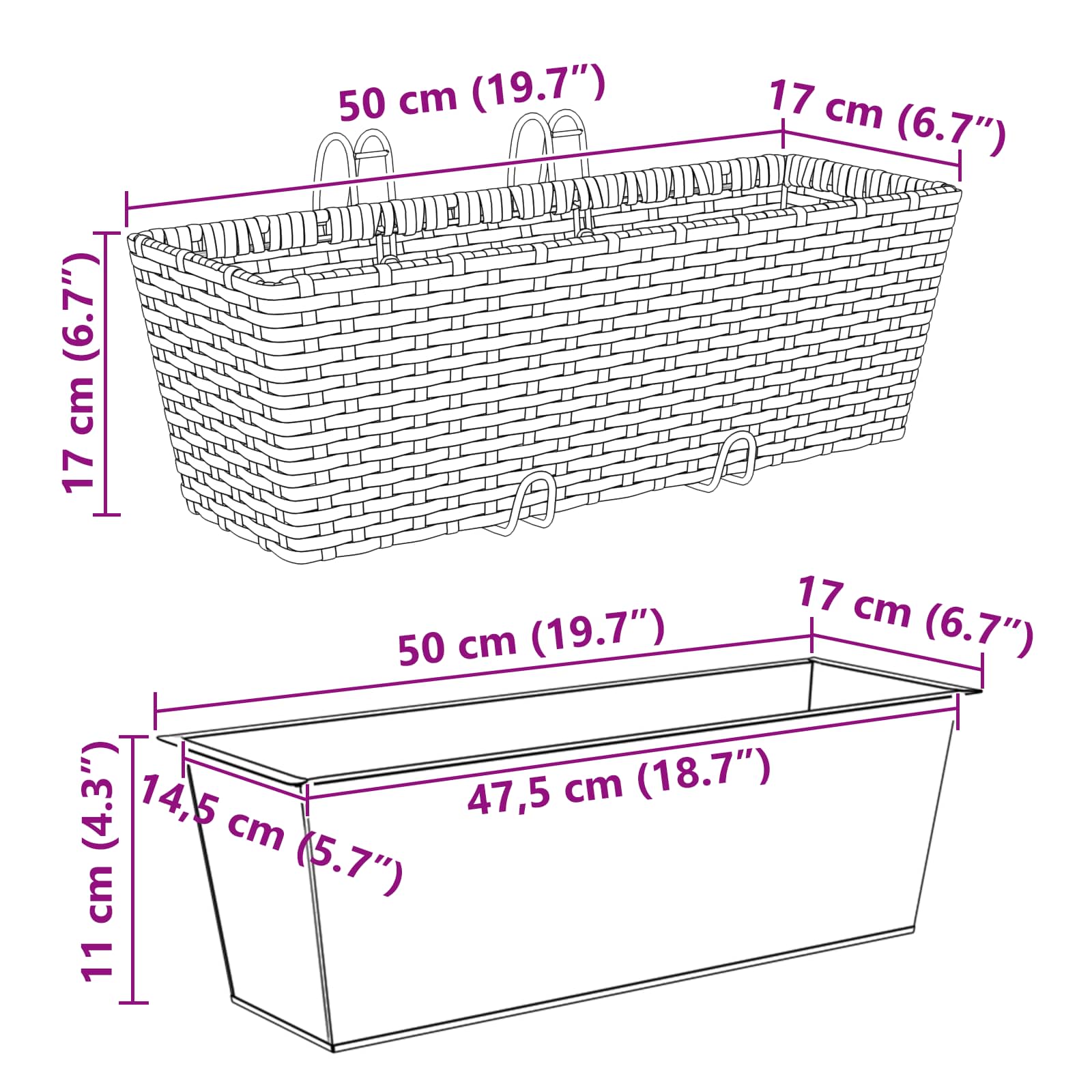 Barandilla 2 pcs 50 x 17 x 17 cm Metal