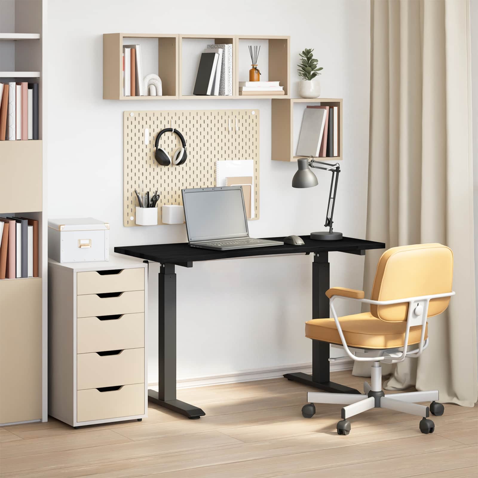 Black and Dark Brown Desk with Storage 120 x 60 cm