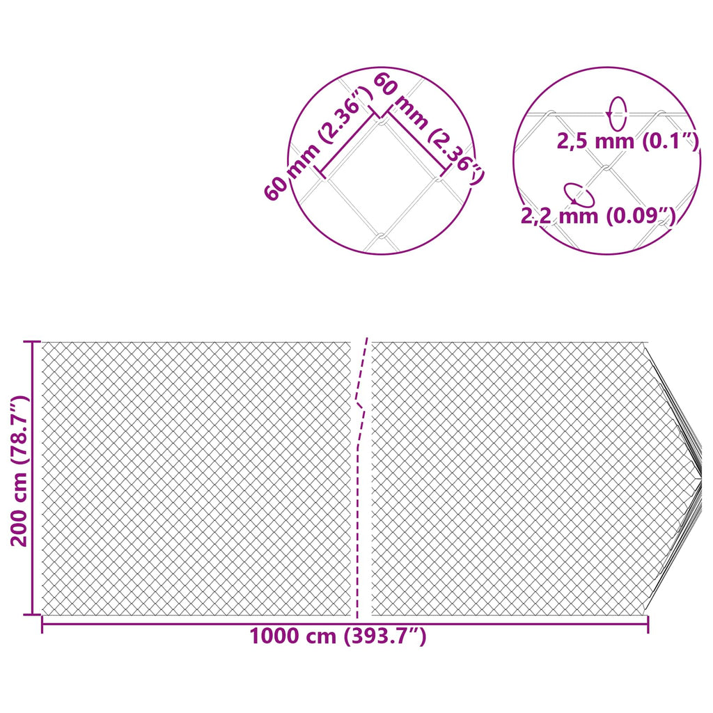 Cerca de eslabones de cadena Verde 2 x 10 m Acero