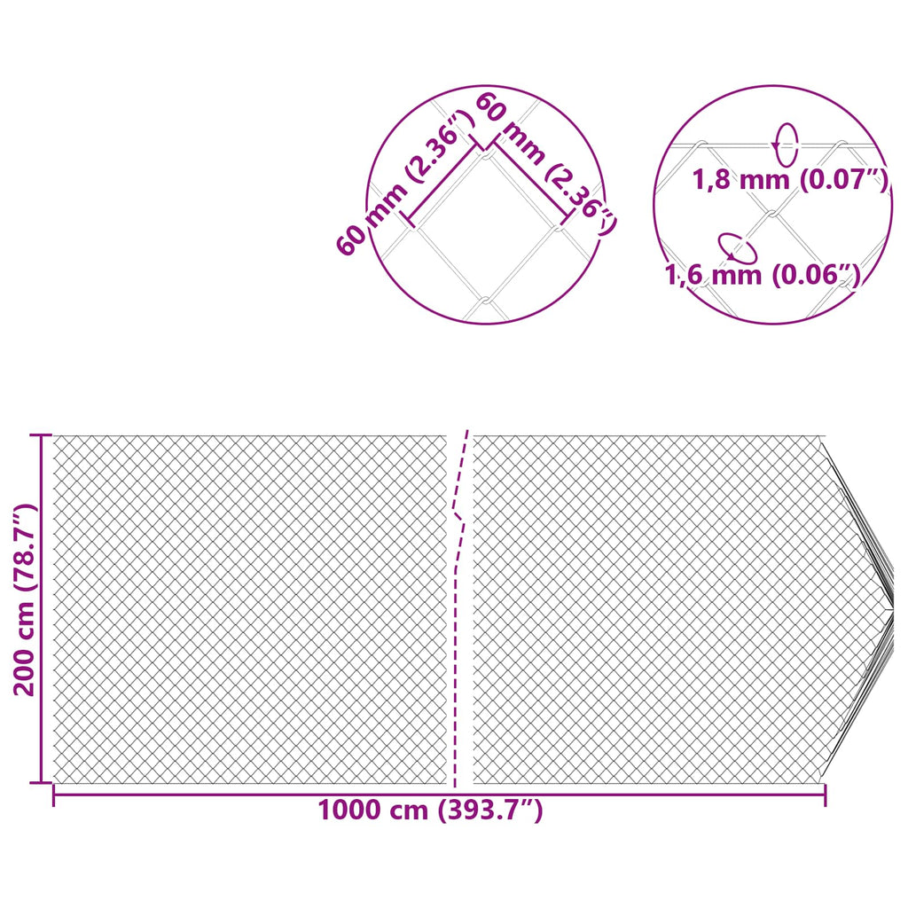 Cerca de eslabones de cadena Galvanizado 2 x 10 m Cristal