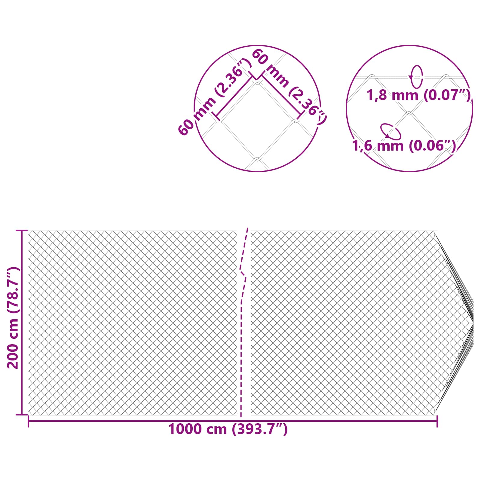 Cerca de eslabones de cadena Galvanizado 2 x 10 m Cristal