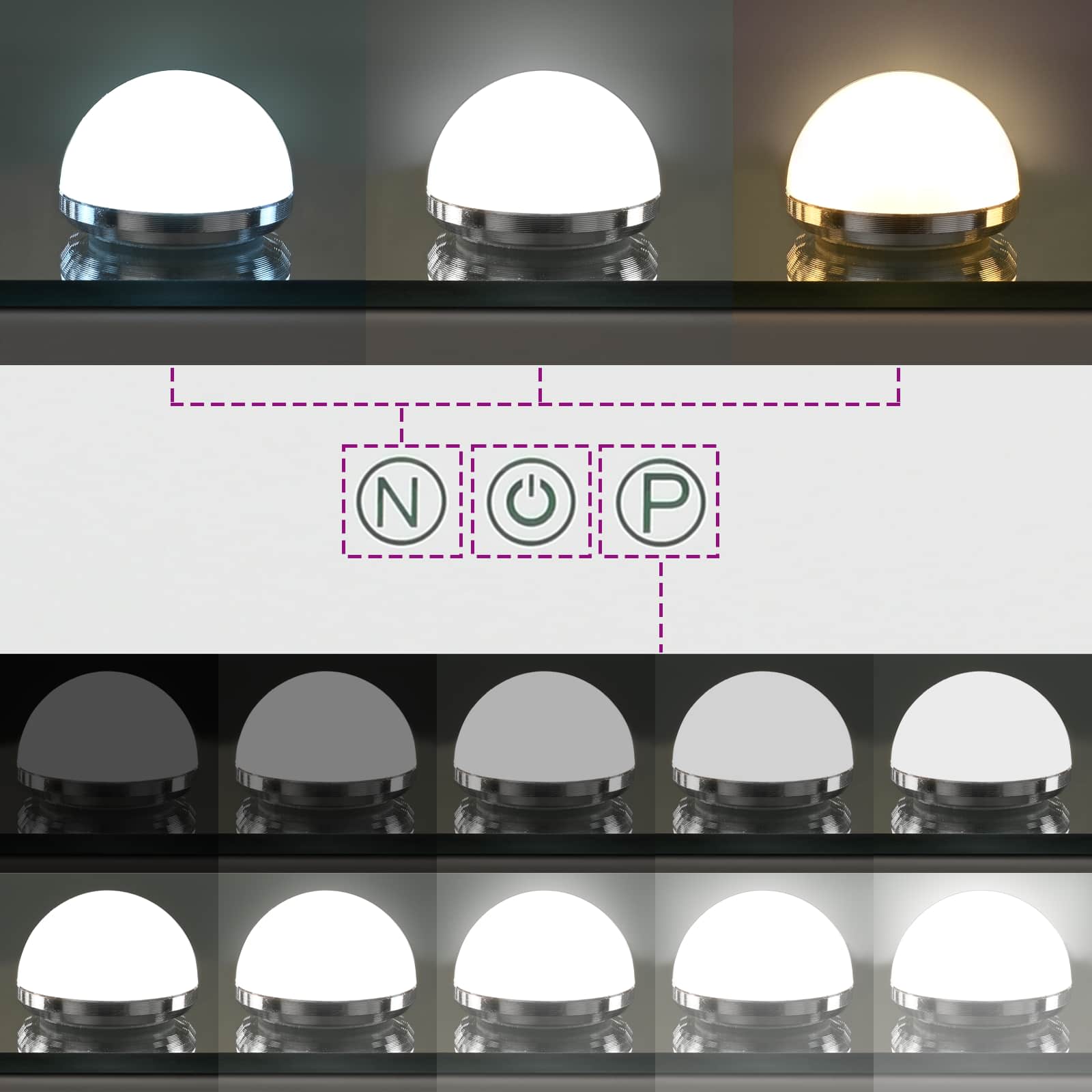 Espejo LED para Tocador Blanco 44 x 10 x 53 cm Vidrio y acero