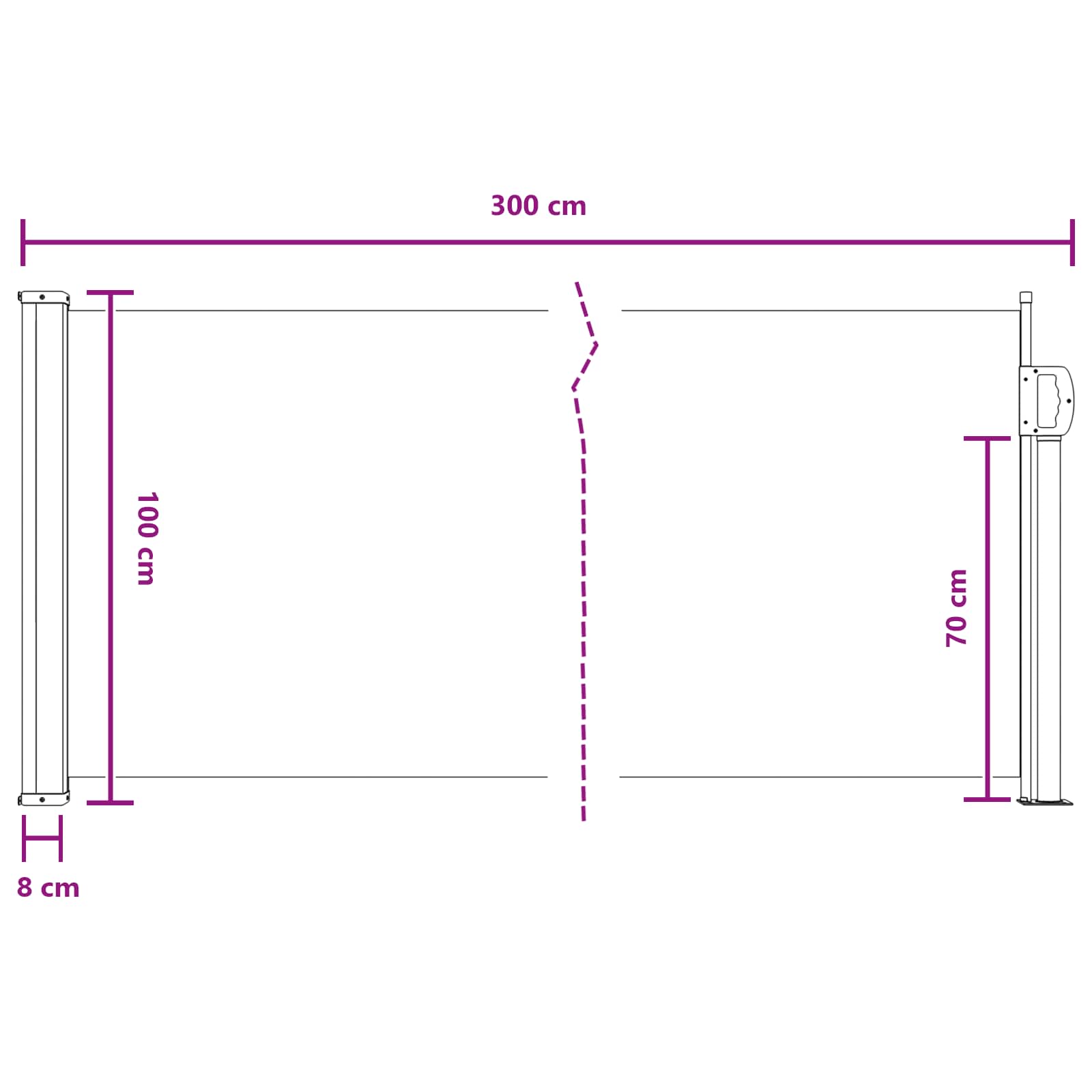 Toldo lateral retráctil 100% poliéster hierro acero